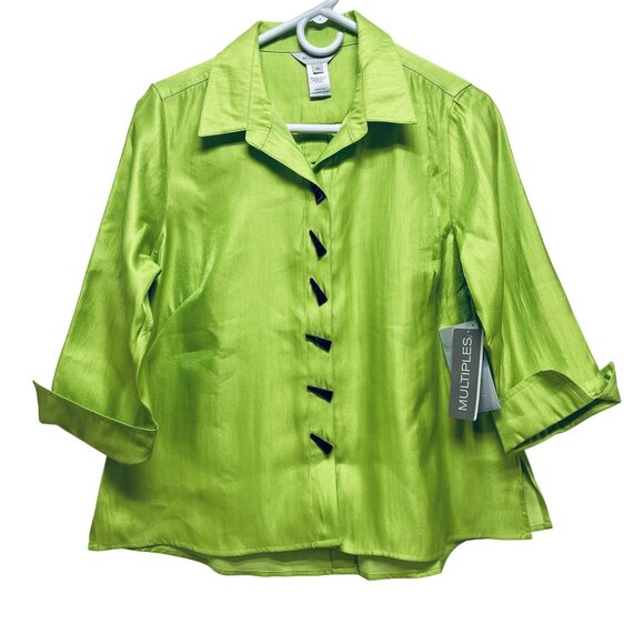 Multiples Essentials Womens Lime Green Button-Front Shirt Size PS - Picture 1 of 9
